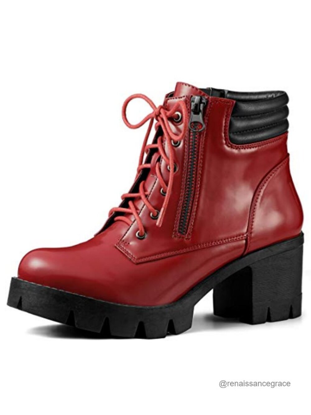 Women's Chunky Heel Lug Sole Combat Boots PU Ankle Bootie